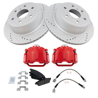 TRQ® - Performance Semi-Metallic Rear Brake Kit with Calipers and Hoses
