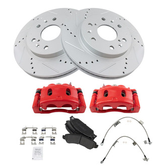 TRQ® - Performance Semi-Metallic Front Brake Kit with Calipers and Hoses