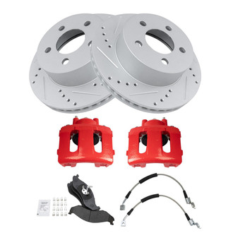TRQ® - Performance Semi-Metallic Front Brake Kit with Calipers and Hoses