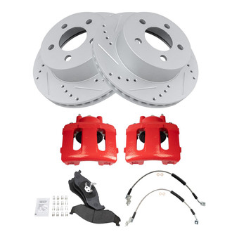 TRQ® - Performance Semi-Metallic Front Brake Kit with Calipers and Hoses