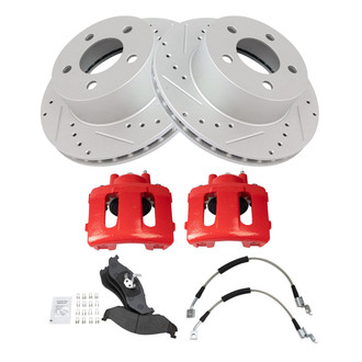TRQ® - Performance Semi-Metallic Front Brake Kit with Calipers and Hoses