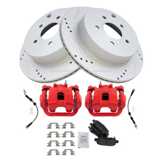 TRQ® - Performance Semi-Metallic Rear Brake Kit with Calipers and Hoses