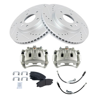 TRQ® - Performance Semi-Metallic Front Brake Kit with Calipers and Hoses