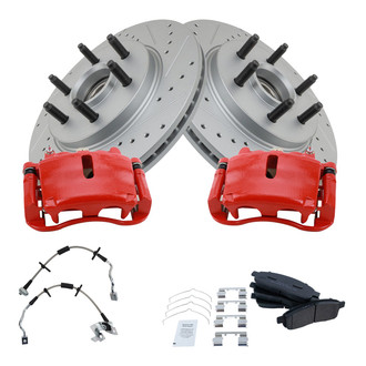 TRQ® - Performance Semi-Metallic Front Brake Kit with Calipers and Hoses