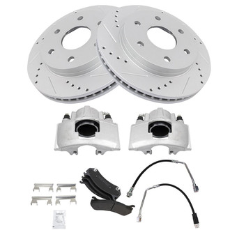 TRQ® - Performance Semi-Metallic Front Brake Kit with Calipers and Hoses