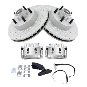 TRQ® - Performance Semi-Metallic Front Brake Kit with Calipers and Hoses