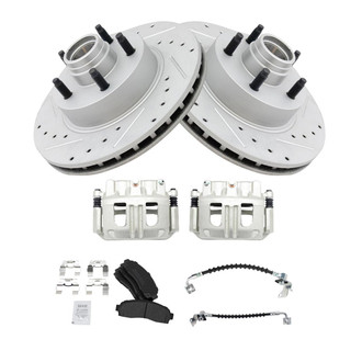 TRQ® - Performance Semi-Metallic Front Brake Kit with Calipers and Hoses