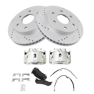 TRQ® - Performance Semi-Metallic Front Brake Kit with Calipers and Hoses