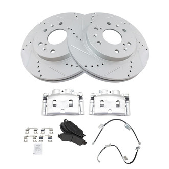 TRQ® - Performance Semi-Metallic Front Brake Kit with Calipers and Hoses