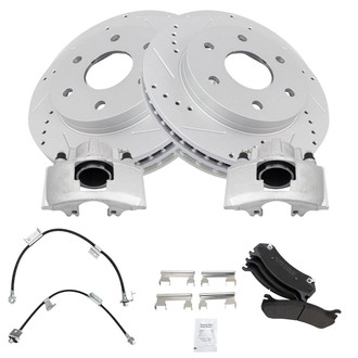 TRQ® - Performance Semi-Metallic Front Brake Kit with Calipers and Hoses