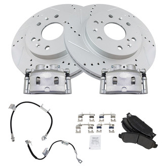 TRQ® - Performance Semi-Metallic Front Brake Kit with Calipers and Hoses