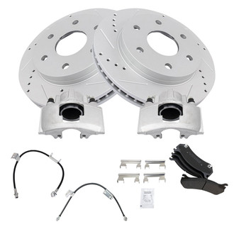TRQ® - Performance Semi-Metallic Front Brake Kit with Calipers and Hoses