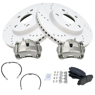 TRQ® - Performance Semi-Metallic Front Brake Kit with Calipers and Hoses