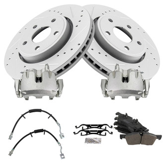 TRQ® - Performance Semi-Metallic Front Brake Kit with Calipers and Hoses