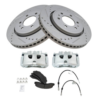 TRQ® - Performance Semi-Metallic Front Brake Kit with Calipers and Hoses
