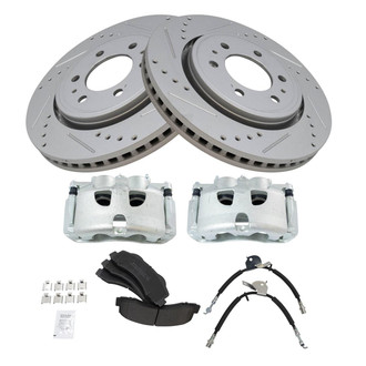 TRQ® - Performance Semi-Metallic Front Brake Kit with Calipers and Hoses