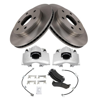 TRQ® - Front Disc Brake Kit with Semi-Metallic Pads, Calipers and Hoses