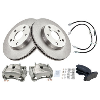 TRQ® - Front Disc Brake Kit with Semi-Metallic Pads, Calipers and Hoses