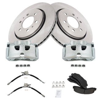TRQ® - Front Disc Brake Kit with Semi-Metallic Pads, Calipers and Hoses