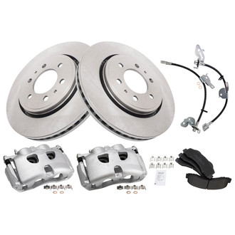 TRQ® - Front Disc Brake Kit with Semi-Metallic Pads, Calipers and Hoses