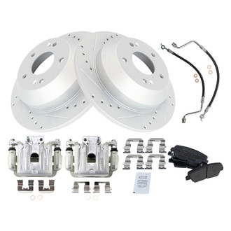 TRQ® - Performance Semi-Metallic Rear Brake Kit with Calipers and Hoses