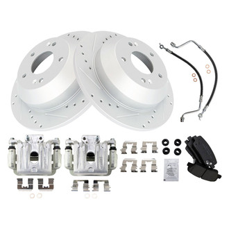 TRQ® - Performance Ceramic Rear Brake Kit with Calipers and Hoses