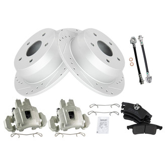TRQ® - Performance Semi-Metallic Rear Brake Kit with Calipers and Hoses