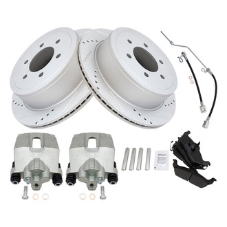 TRQ® - Performance Semi-Metallic Rear Brake Kit with Calipers and Hoses