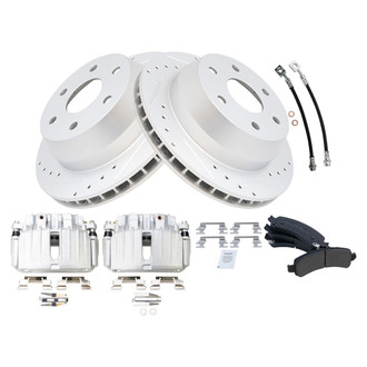 TRQ® - Performance Semi-Metallic Rear Brake Kit with Calipers and Hoses