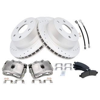 TRQ® - Performance Semi-Metallic Rear Brake Kit with Calipers and Hoses