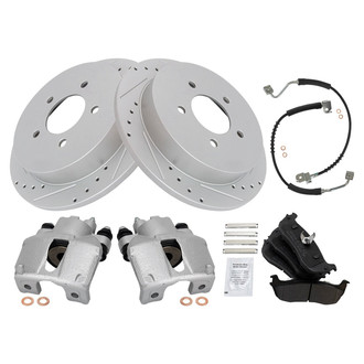 TRQ® - Performance Semi-Metallic Rear Brake Kit with Calipers and Hoses