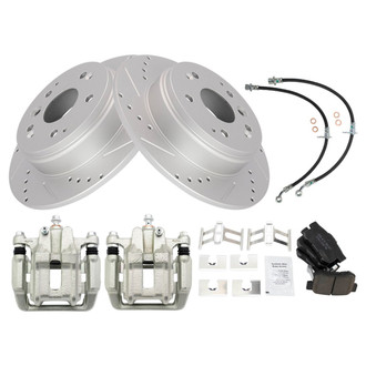 TRQ® - Performance Ceramic Rear Brake Kit with Calipers and Hoses