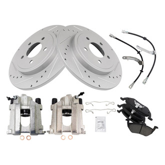 TRQ® - Performance Ceramic Rear Brake Kit with Calipers and Hoses