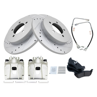 TRQ® - Performance Ceramic Rear Brake Kit with Calipers and Hoses