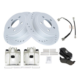 TRQ® - Performance Semi-Metallic Rear Brake Kit with Calipers and Hoses