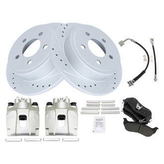 TRQ® - Performance Semi-Metallic Rear Brake Kit with Calipers and Hoses
