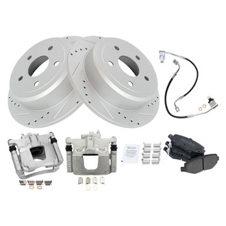 TRQ® - Performance Semi-Metallic Rear Brake Kit with Calipers and Hoses