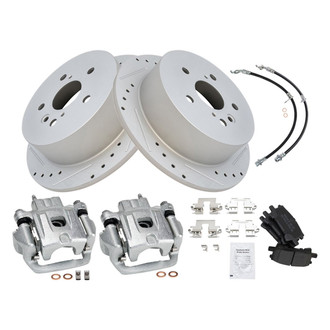 TRQ® - Performance Semi-Metallic Rear Brake Kit with Calipers and Hoses