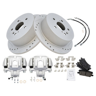 TRQ® - Performance Ceramic Rear Brake Kit with Calipers and Hoses