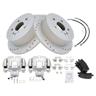 TRQ® - Performance Semi-Metallic Rear Brake Kit with Calipers and Hoses