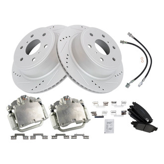 TRQ® - Performance Ceramic Rear Brake Kit with Calipers and Hoses