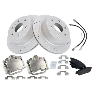 TRQ® BKA58415 - Performance Semi-Metallic Rear Brake Kit with Calipers and Hoses