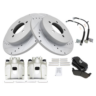 TRQ® - Performance Semi-Metallic Rear Brake Kit with Calipers and Hoses