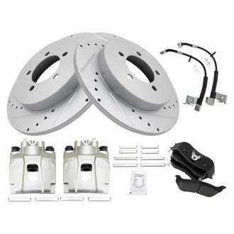 TRQ® - Performance Ceramic Rear Brake Kit with Calipers and Hoses