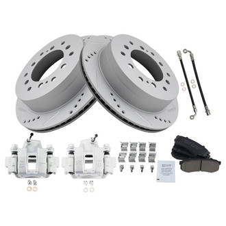 TRQ® - Performance Ceramic Rear Brake Kit with Calipers and Hoses