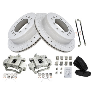 TRQ® - Performance Semi-Metallic Rear Brake Kit with Calipers and Hoses