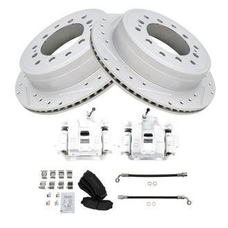 TRQ® - Performance Semi-Metallic Rear Brake Kit with Calipers and Hoses