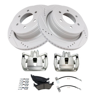 TRQ® - Performance Ceramic Rear Brake Kit with Calipers and Hoses