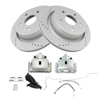 TRQ® - Performance Semi-Metallic Rear Brake Kit with Calipers and Hoses