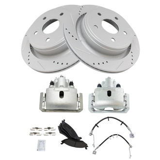 TRQ® - Performance Semi-Metallic Rear Brake Kit with Calipers and Hoses